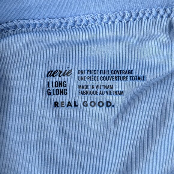 Aerie Ribbed Cut Out One Piece Swimsuit Blue large long NWT - Picture 7 of 10